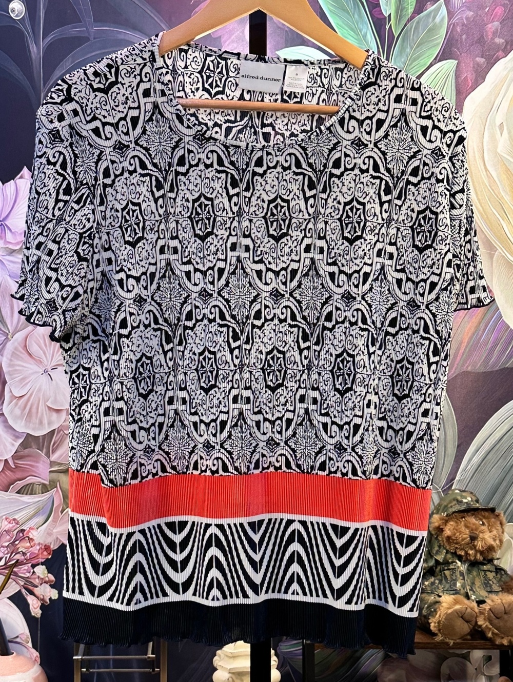Alfred Dunner M Short Sleeve Geometric Print Lightweight Tunic Top
